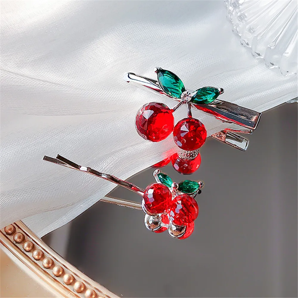 2024 New Crystal Cherry Hair Clips Lovely Sweet Hairpins For Women Girls Barrette Headdress Kids Bangs Side Clip Hair Accessorie