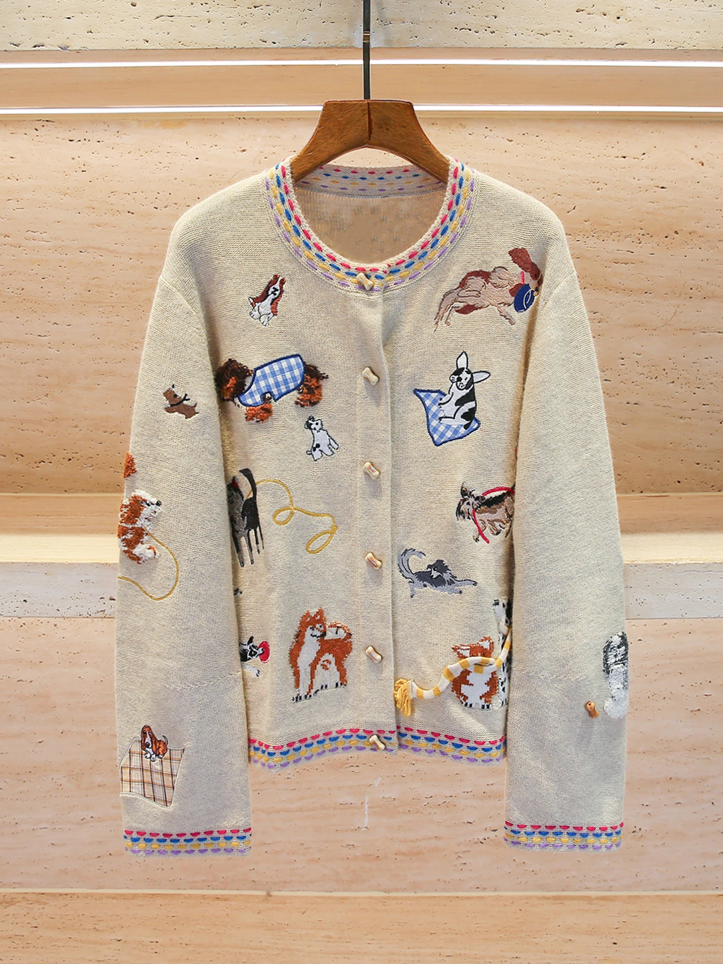 

Модный повседневный вязаный открытый кардиган с мультяшной вышивкой, пальто, элитная женская осенне-зимняя одежда, южное масло