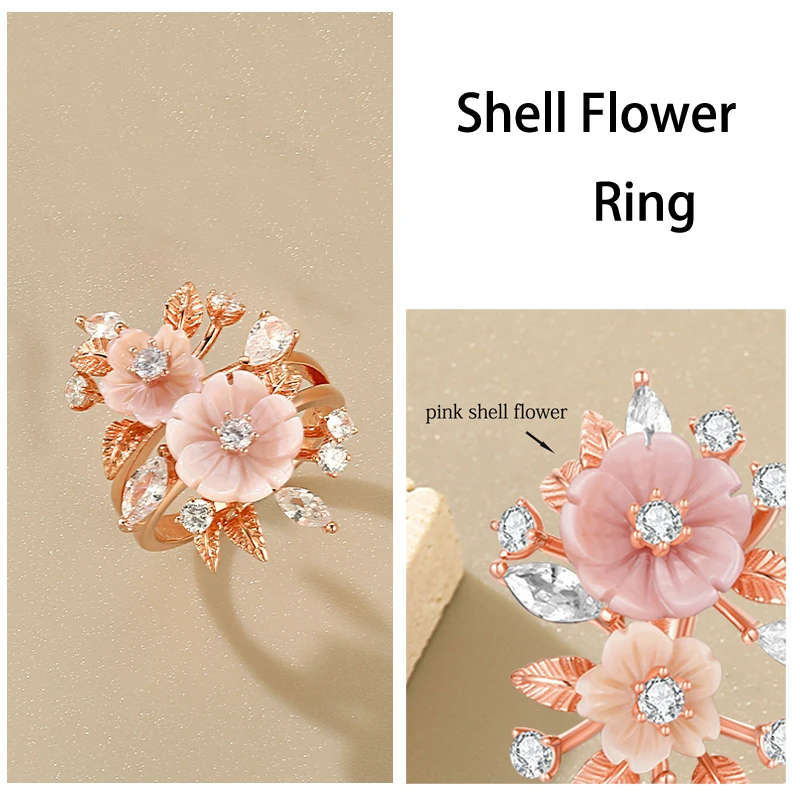 

NEW LAYA 100% 925 Sterling Silver Ring For Lady Pink Shell Flower White Shining Zircon Finger Wedding Party Luxury Fine Jewelry