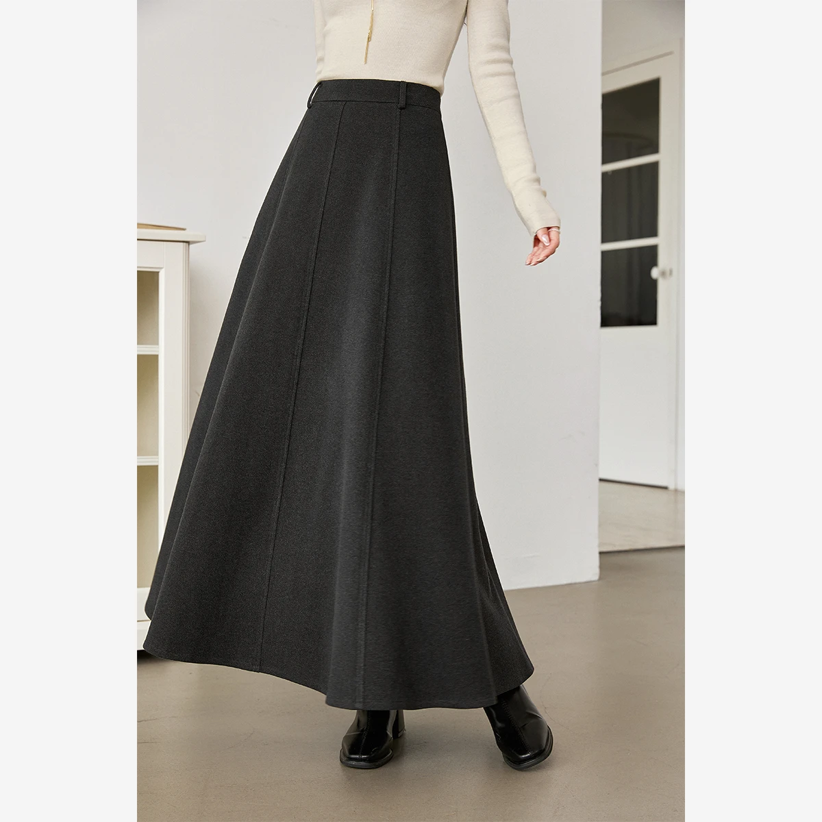 VIMLY femmes épais laine a-ligne gris jupes bureau dame hiver 2025 décontracté ourlet fendu Midi femme jupe femme vêtements M9136