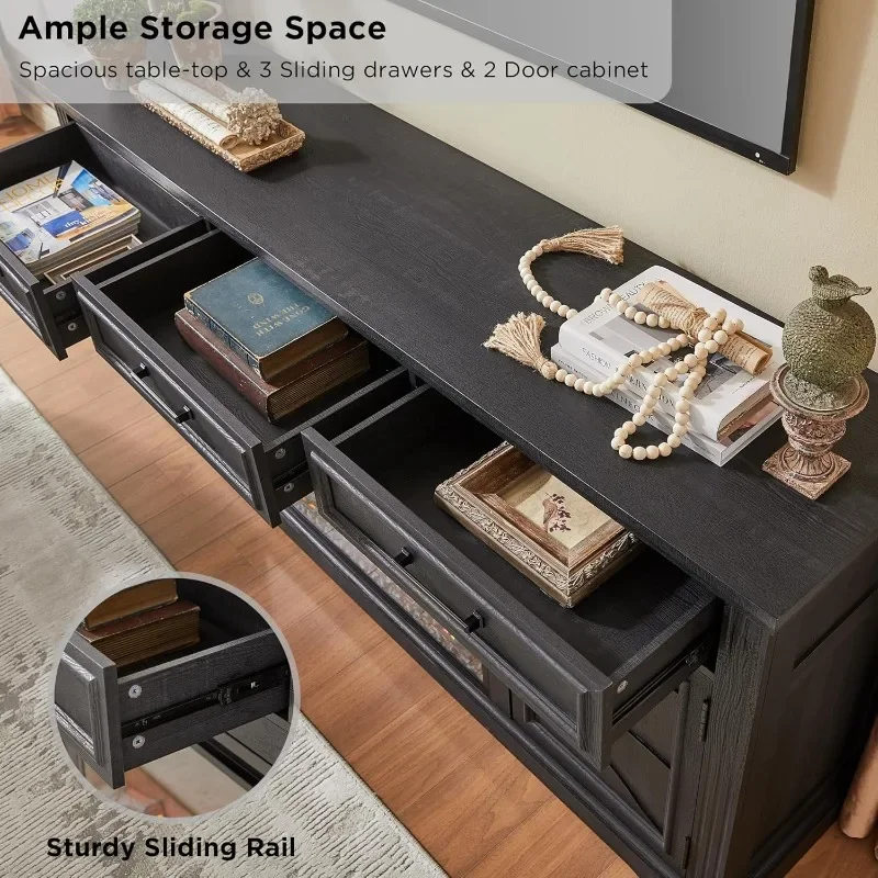 Suporte de TV com lareira de fazenda para TV de até 80 polegadas, centro de entretenimento com lareira elétrica de 30" para TV de 65 e 75 polegadas