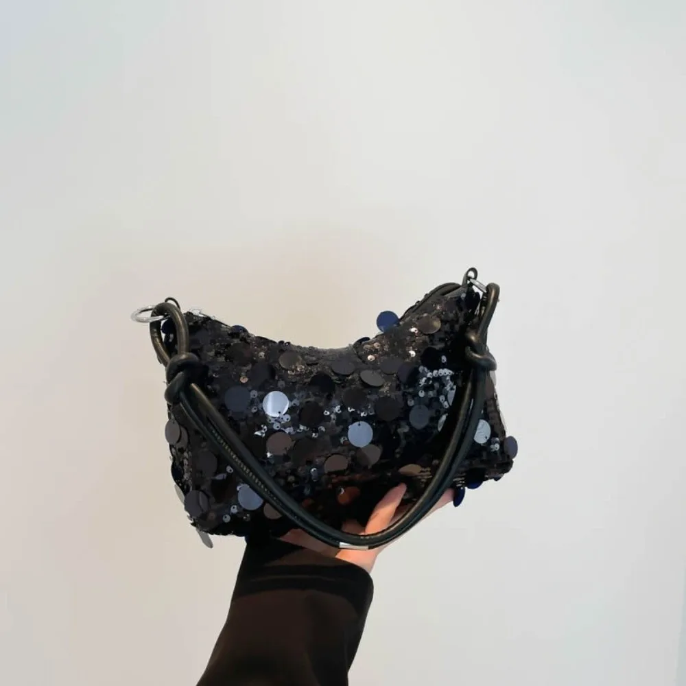 Elegant Sequin Evening Clutch Polyester Lining PU Knotted Handle Hobo Bag Glitter Large Capacity Sparkly Shoulder Bag Commute