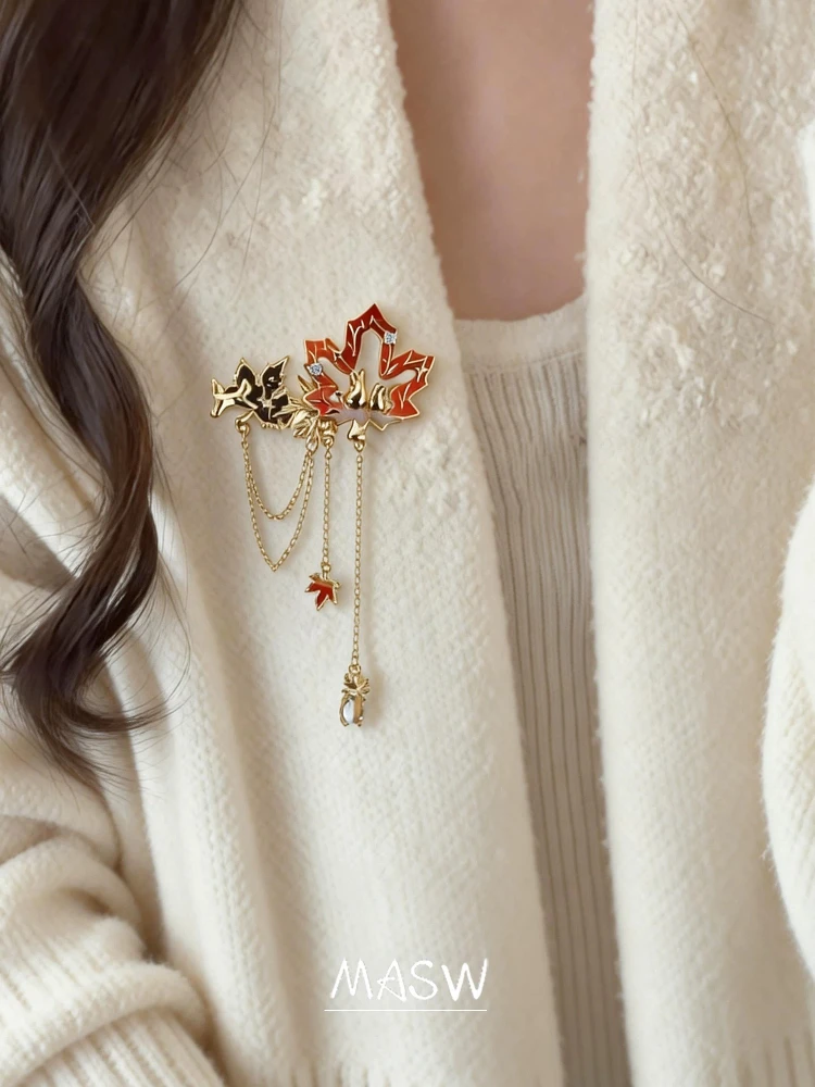 MASW Original Design Elegant Temperament Maple Leaf Brooch For Women Girl  Popular Accessories Trendy Jewelry Hot Selling