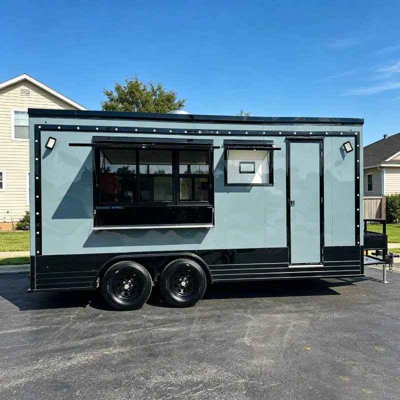 Custom Fully Equipped Food Trailer Mobile Hot Dog Carts with  Refrigerator Oven Sink for Selling Coffee Hot Dog BBQ Ice Cream