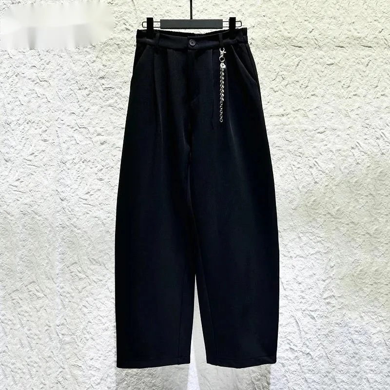 New Personality Design Men Casual Dress Pants Chain Decoration American Style Trendy Loose Straight-leg Trousers MJ78