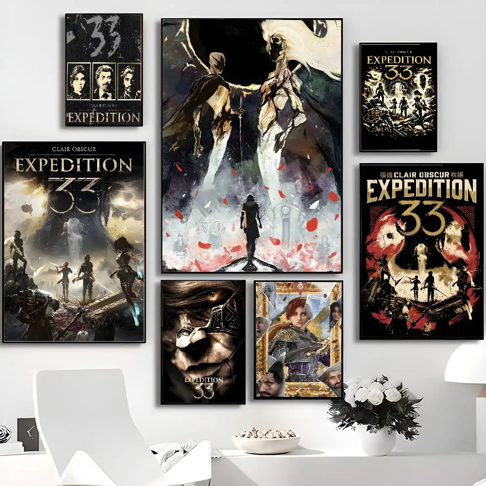 C-Clair-Obscur-Expedition-33 Surreal-Mystery Anime Posters Sticky Waterproof Paper Sticker Coffee House Bar Kawaii Room Decor