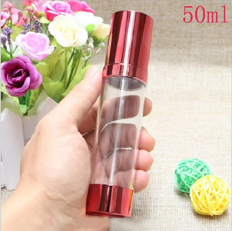 Botol pompa pengap plastik merah anggur 50ML untuk lotion/emulsi/serum/cairan tabir surya pemutih kemasan perawatan kulit