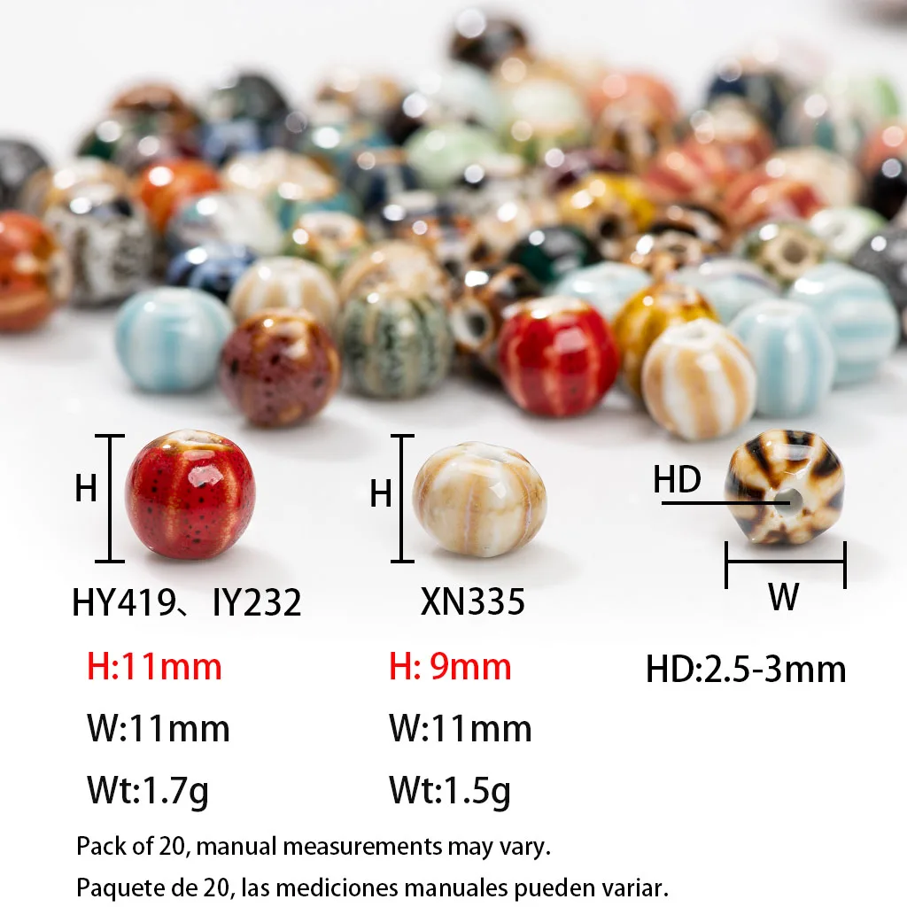 9-11mm 20pcs Watermelon Floral Glaze Ceramic Beads for Jewelry Making, Special Shape, Retro Beads, DIY Neclaces