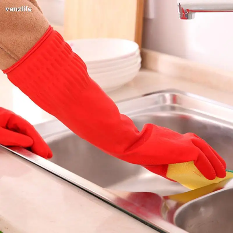 vanzlife Latex gloves with thick rubber waterproof longer durable kitchen cleaning dish washing leather gloves