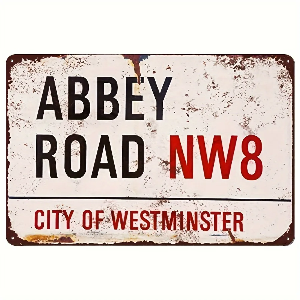 1pc Vintage Abbey Road NW8 Metal Sign - 12x16 Inch Rustic Tinplate Wall Art, Bohemian Distressed Iron Decor for Bar, Cafe