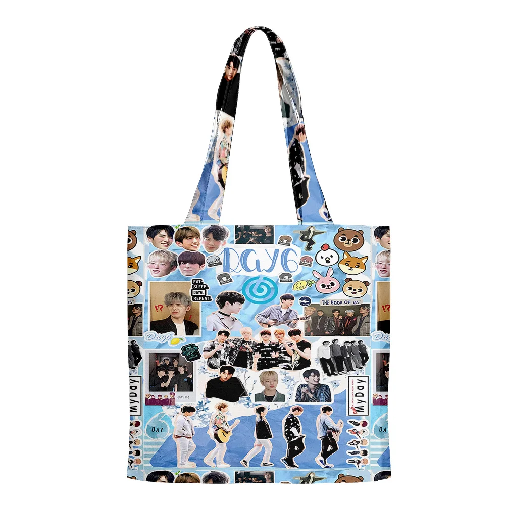 DAY6-Cloth Canvas Sacola, Hip Hop Bolsas, Imprimir Sacos De Compras, Reutilizáveis Shoulder Shopper Bags, Pacote Casual