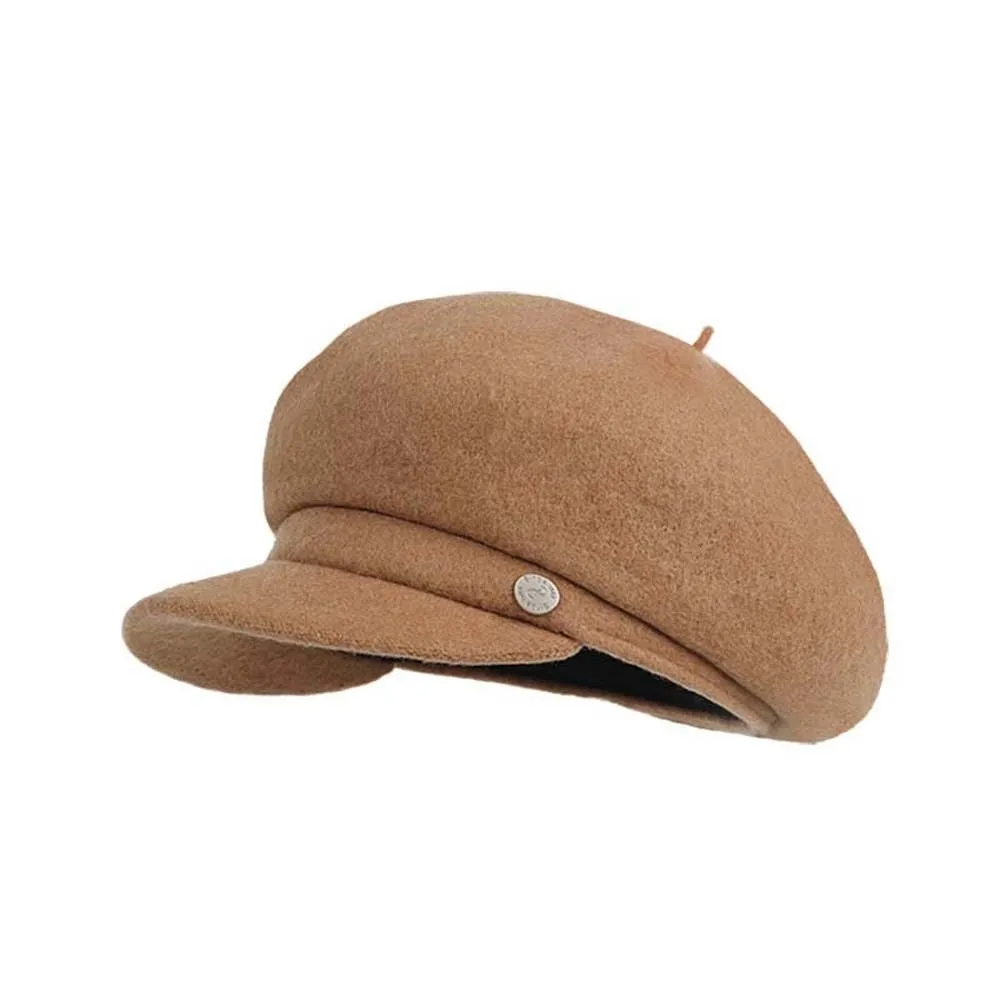 

Solid Color Wool Beret Cap Dome British Style Female Painter Cap Big Head Circumference Knitted Octagonal Brimless Hat Daily