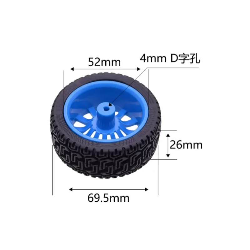 65mm Wheel Robot High-Friction Rubber Tire Connect Smart Car with 4mm D-Shaped Hole 1:10 Polyester Cotton/Nylon Inner Core