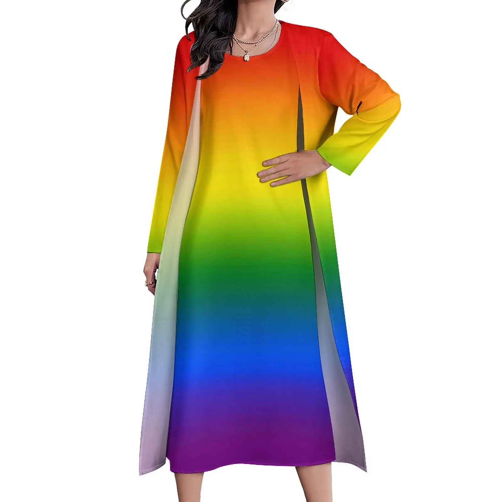 Rainbow Ombre Dress Two Piece Pretty Bright Colorful Streetwear Boho Beach Long Dresses Women Elegant Maxi Dress Gift Idea