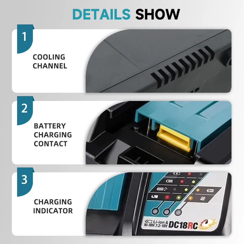 100% original Makita 18V3A charger with rechargeable battery, fast charging, Makita BL1830 BL1830B BL1840 BL1850 BL1850B