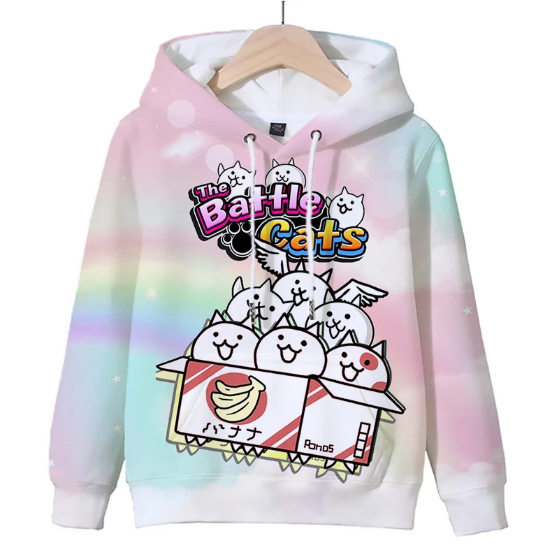 Sudadera con capucha de dibujos animados The Battle Cats para niños y niñas, Tops de otoño, jersey de manga larga, ropa de calle de moda para niños