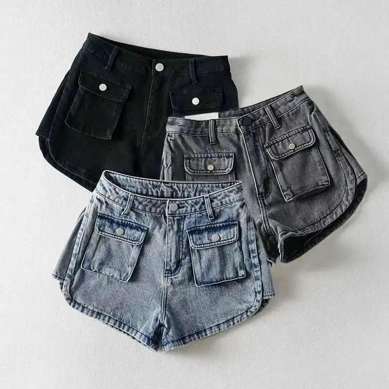 High-Waisted Slimming Elastic Skirt American Style Denim Short Skort Spring 2025 New Arrival Belt Large Pocket Work Wear