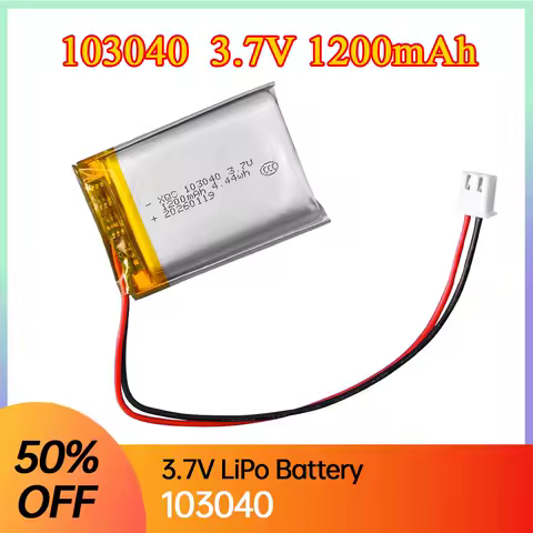3.7V Lithium Polymer Battery 1200mAh 103040 Lipo Rechargeable Battery Pack with PH2.0 Connector 103040 Battery 3.7V