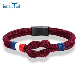 Men Women France Flag Bracelet Handmade Braided Nautical Rope Knotted Bracelet Stainless Steel Magnet Buckle Jewelry Accessories