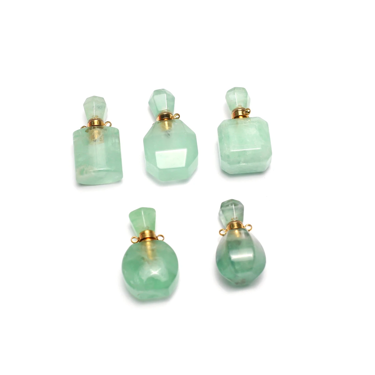 

Natural Stones Green Fluorite Perfume Essential Oil Diffuser Bottle Gradient Reiki Healing Pendants Jewelry Making DIY Necklace