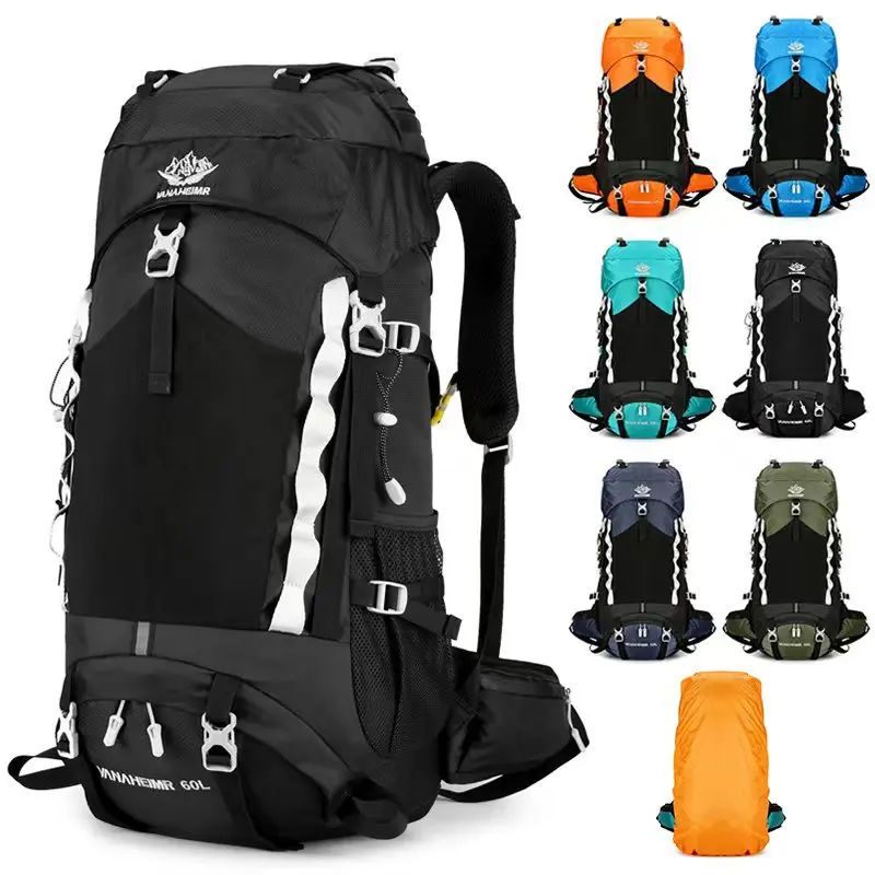 

New Mountaineering Bag with Large Capacity and Multi function 60L Outdoor Waterproof Backpack with Rainproof Cover