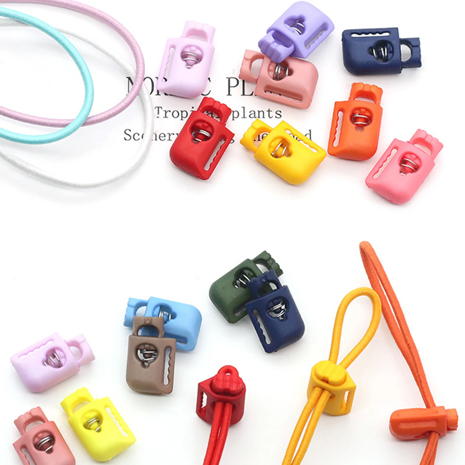 10 PCs Plastic Cord Lock Stopper Spring Stop Toggle Stopper Clip For Shoes Sweater Shoelace Rope Buckle Clothing Accessories