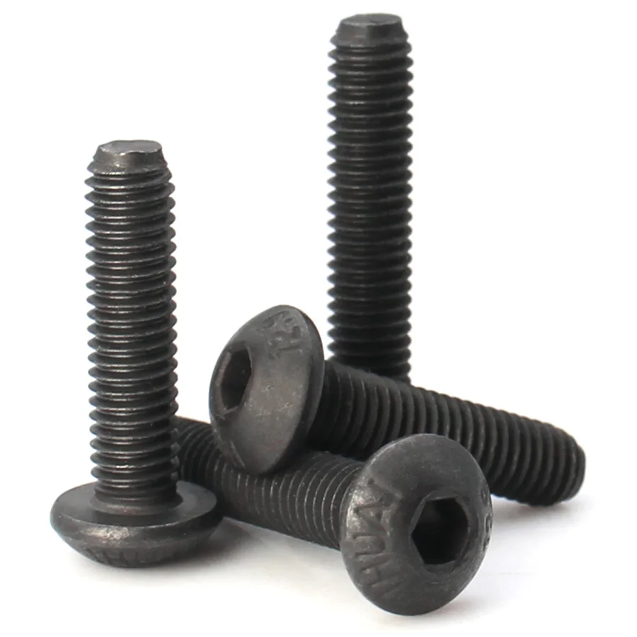Vis à tête de bouton en acier allié de qualité 12.9, M1.6 M2 M2.5 M3 M4 M5 M6 M8 M10 M12, entraînement à douille hexagonale, finition oxyde noire