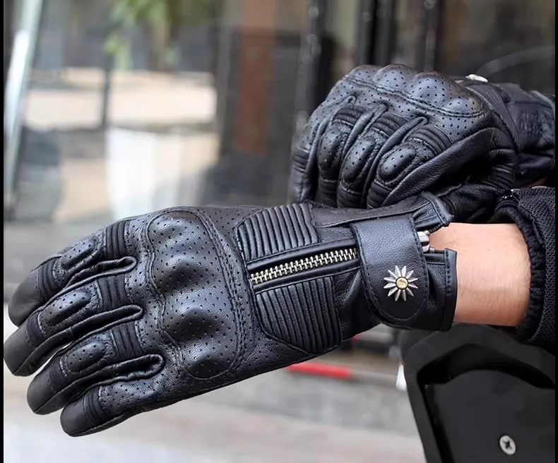 

Uglybros Retro Leather Motorcycle Riding Gloves Men Breathable Vintage Protective Motorbike Glove Touchscreen