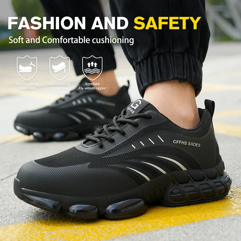 Air Cushion Work Safety Shoes for Men Women Breathable Work Sneakers Steel Toe Shoes Anti-puncture Safety Protective Shoe