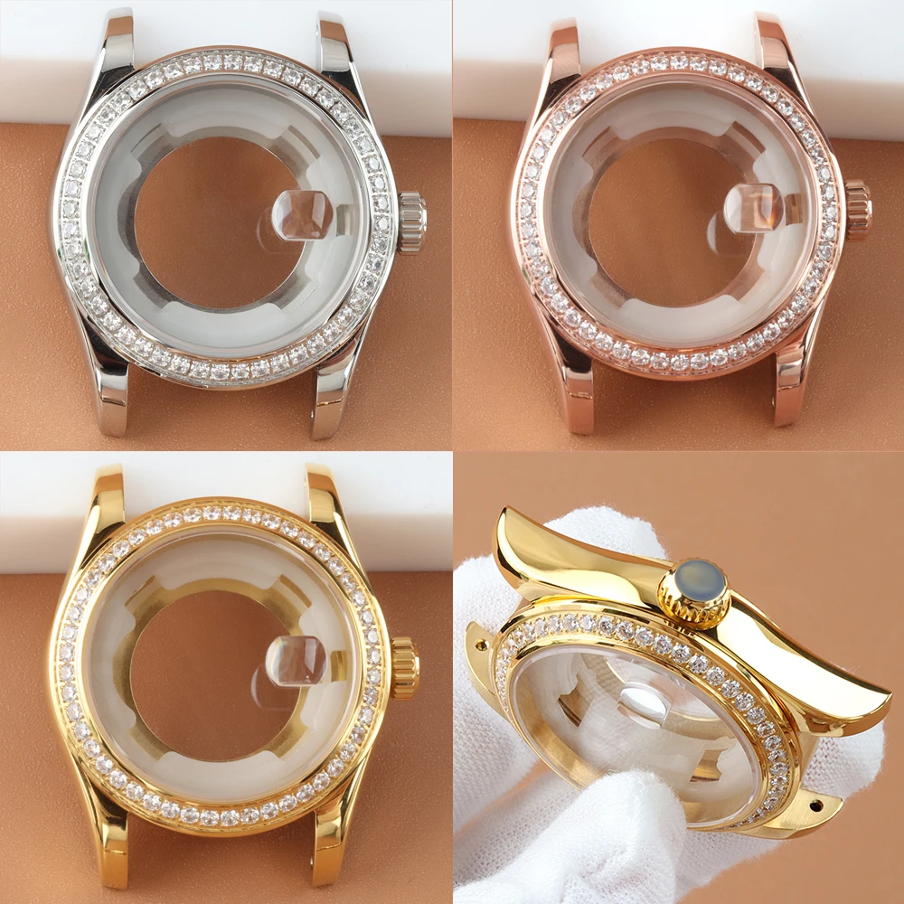 33mm Watch Case For Women 17mm Strap Sapphire glass Case For Seiko NH05 NH06 Automatic Movement Stainless Steel DATEJUST Case