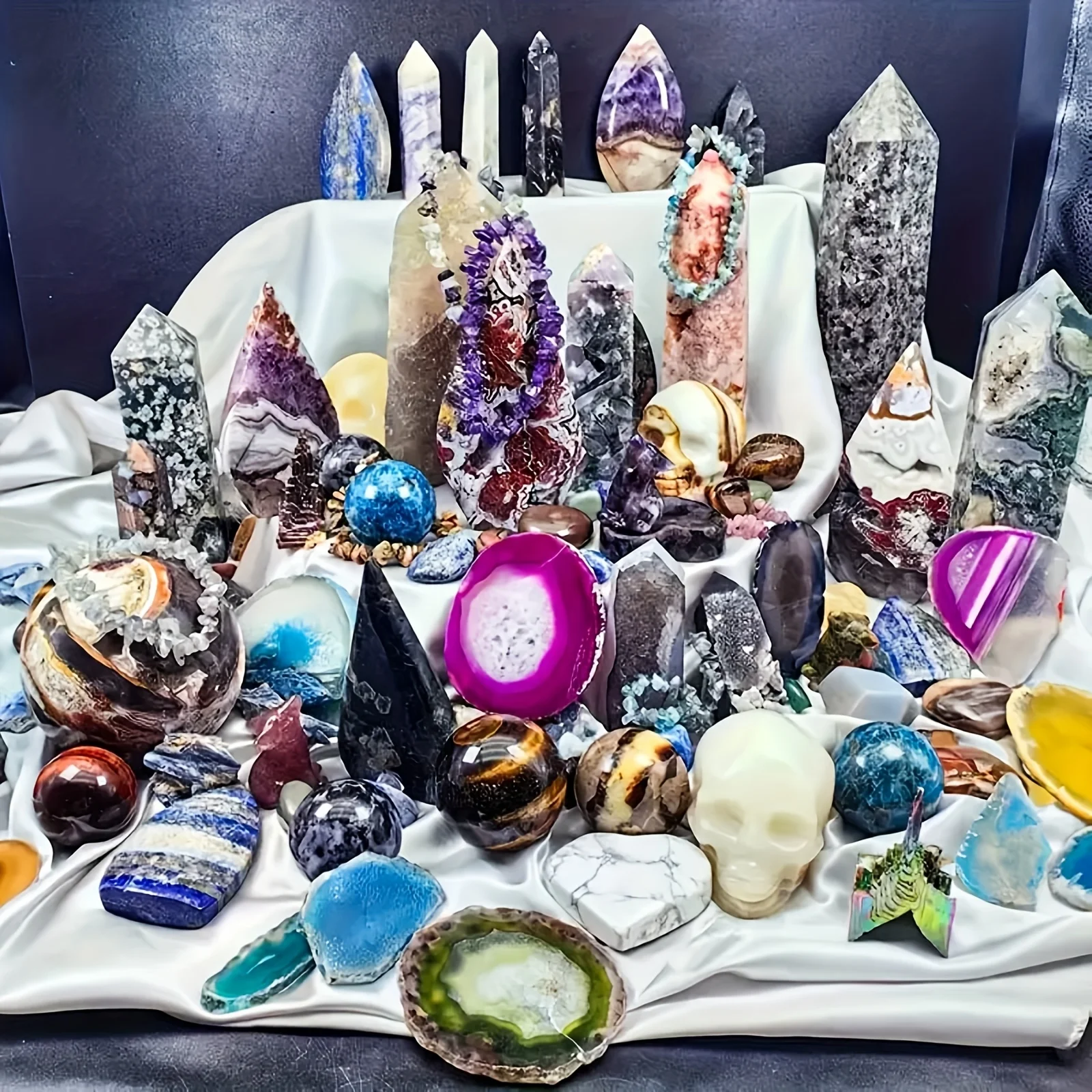 Abra sus propios cristales únicos! Caja de Regalo de Cristal de 3 lb - Piedras Naturales Mixtas, Torre, Esfera, Tallado, Pulsera, Anillo, Decoración del Hogar, Regalos