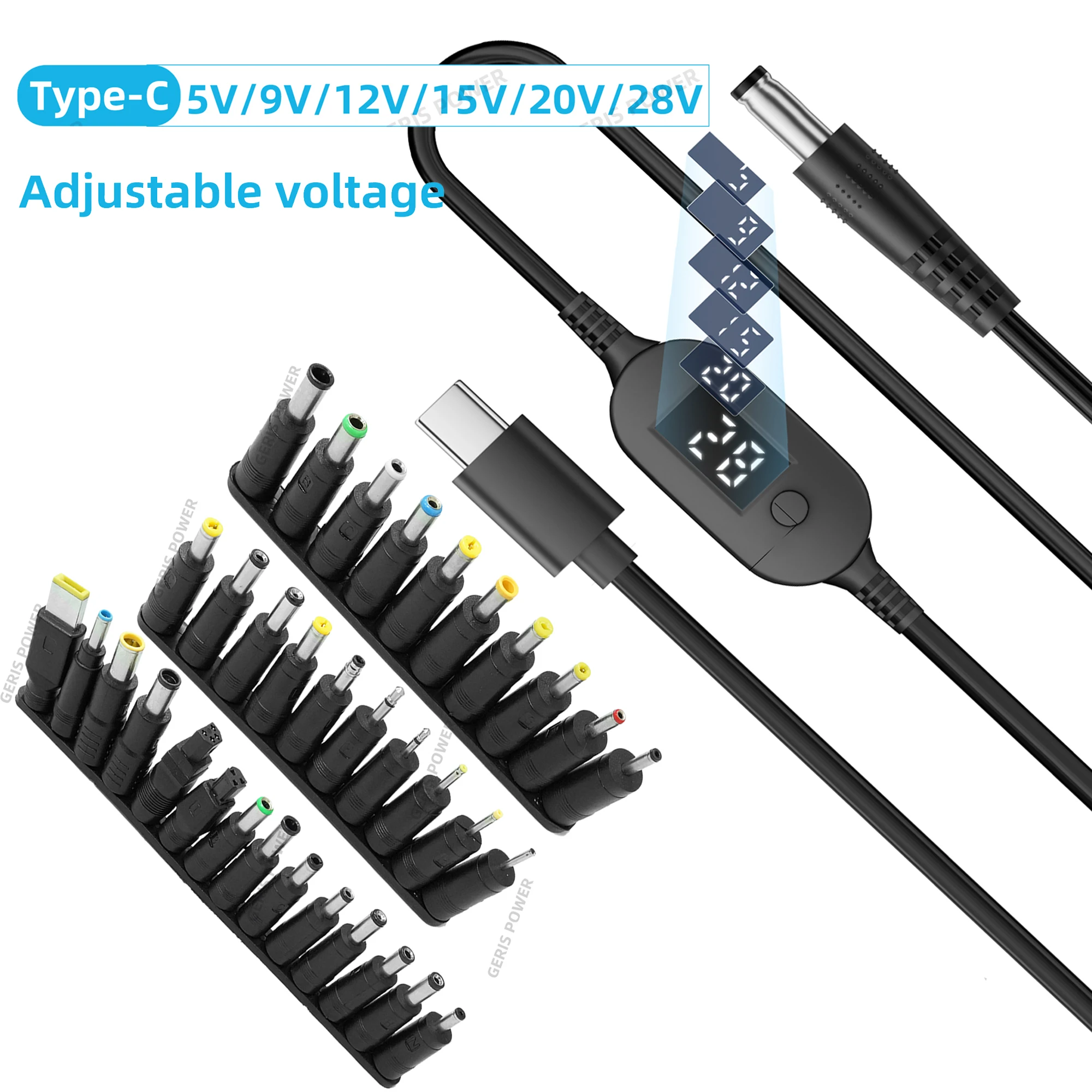 ​ 34 pièces universel 5.5x2.1mm DC AC adaptateur secteur conseils connecteurs Kits 140W PD USB C à 5.5X2.5mm 5V-28V câble de tension réglable