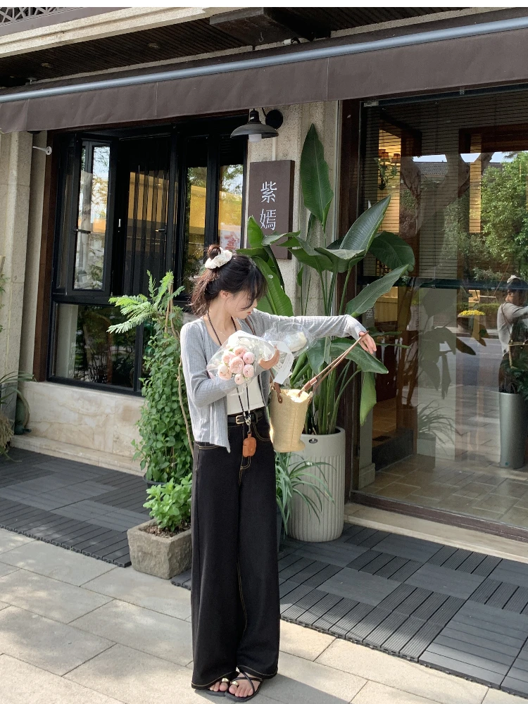 

Свободный клетчатый свитер, кардиган, маленький размер 50, удобный дышащий хлопок, длинный све, круглый, на пуговицах, для поездок на работу