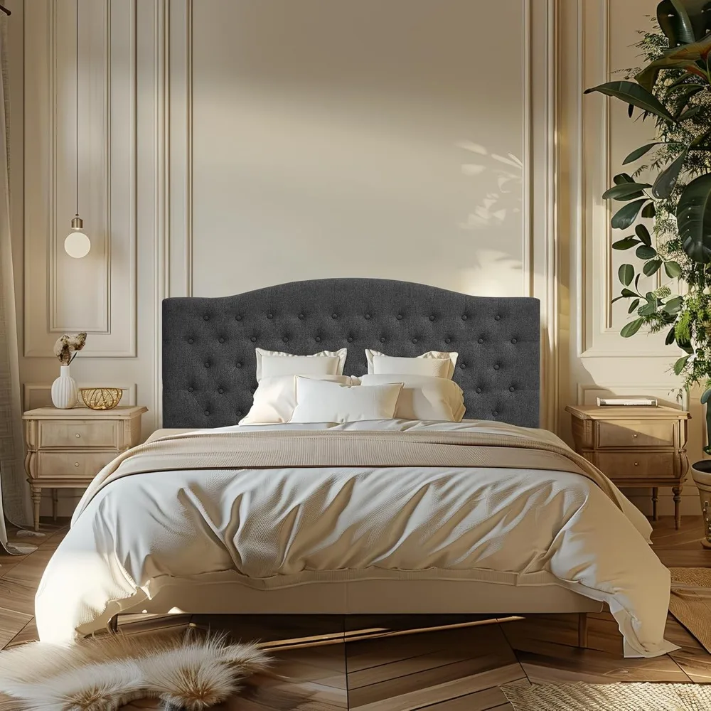 لوح رأسي منجد من الكتان بحجم كوين/كامل الحجم - إطار جداري وسرير قابل للتركيب، بطانة إسفنجية عالية الكثافة، راحة فاخرة، حديثة #3