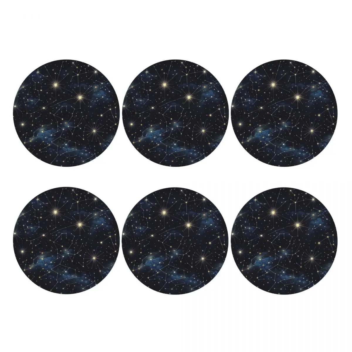 Night Sky Golden Celestial Stars Zodiac Constellations Coasters PVC Leather Placemats Non-slip Coffee Mats Dining Pads Set of 6