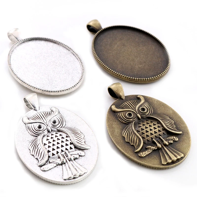 Nowa moda 5 sztuk 30x40mm wewnętrzna rozmiar antyczny brąz i antyczne srebro platerowane sowa Cabochon baza ustawienie Charms wisiorek