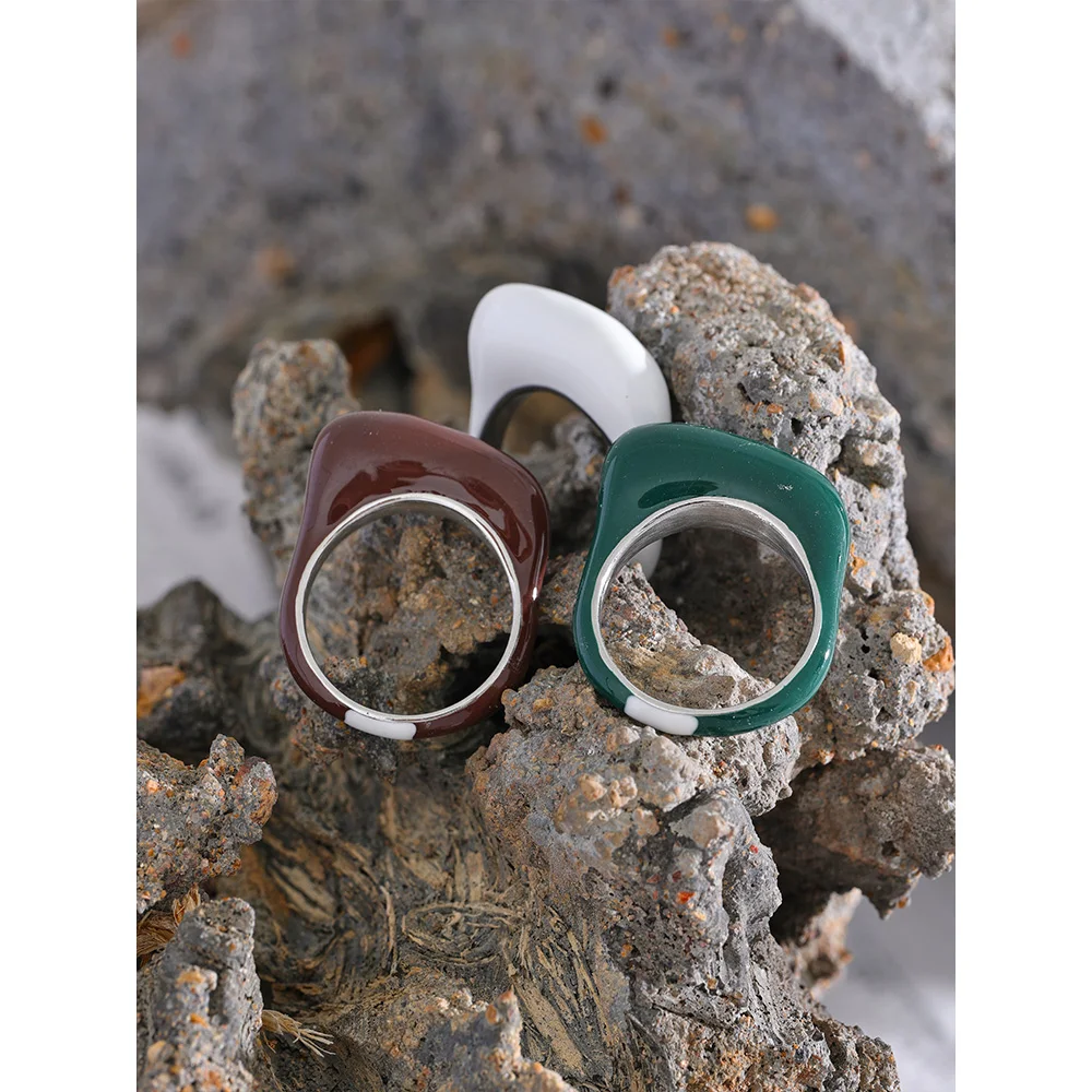 Yhpup White Green Coffee Enamel Stainless Steel Minimalistyczny pierścionek INS Chic dla kobiet Spersonalizowany prezent na palec — zdjęcie 7