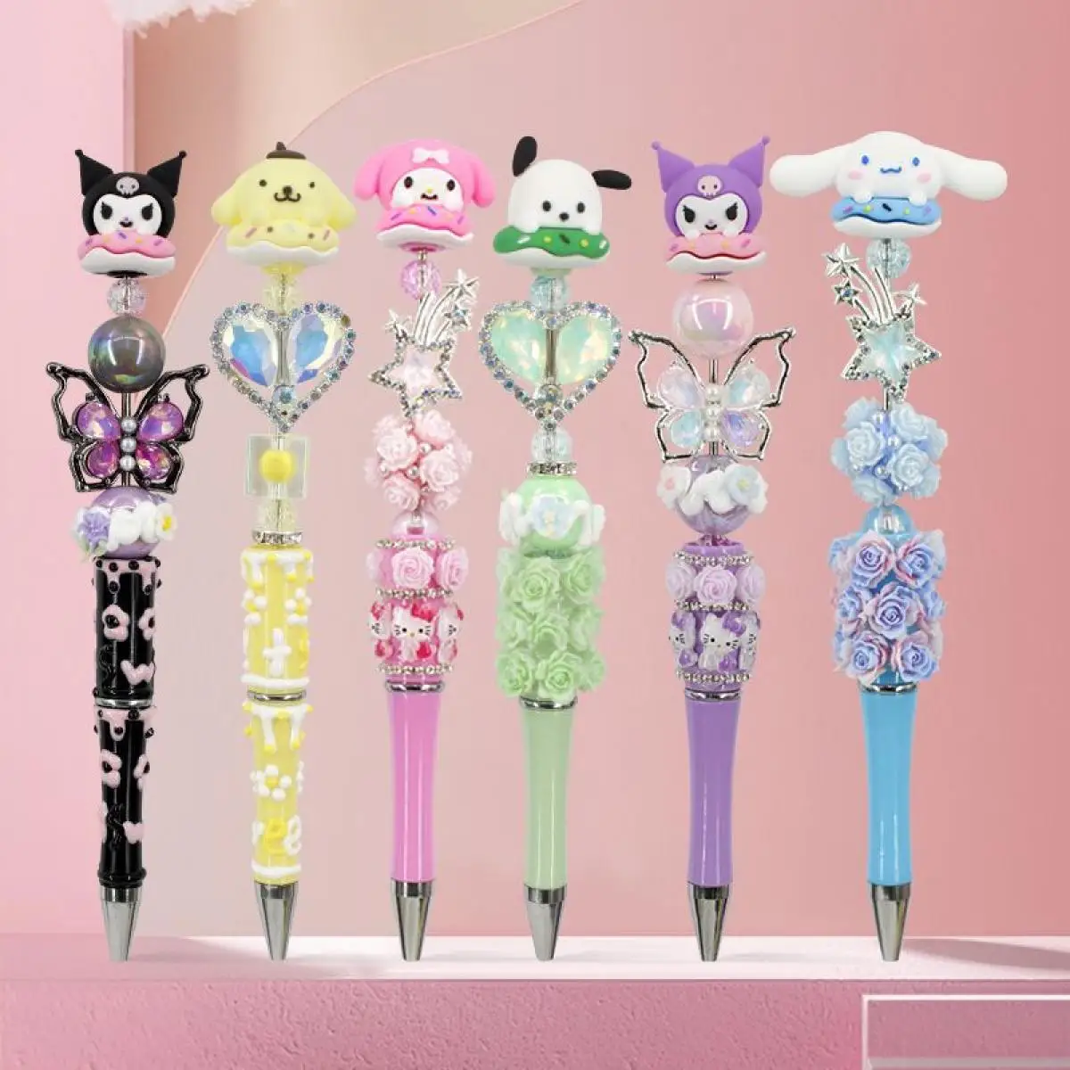 

Sanrio Cute Cinnamoroll Doll Bead Pen New Style Cartoon Crystal Flash Diamond Rotating Neutral Pen Student School Season Gift