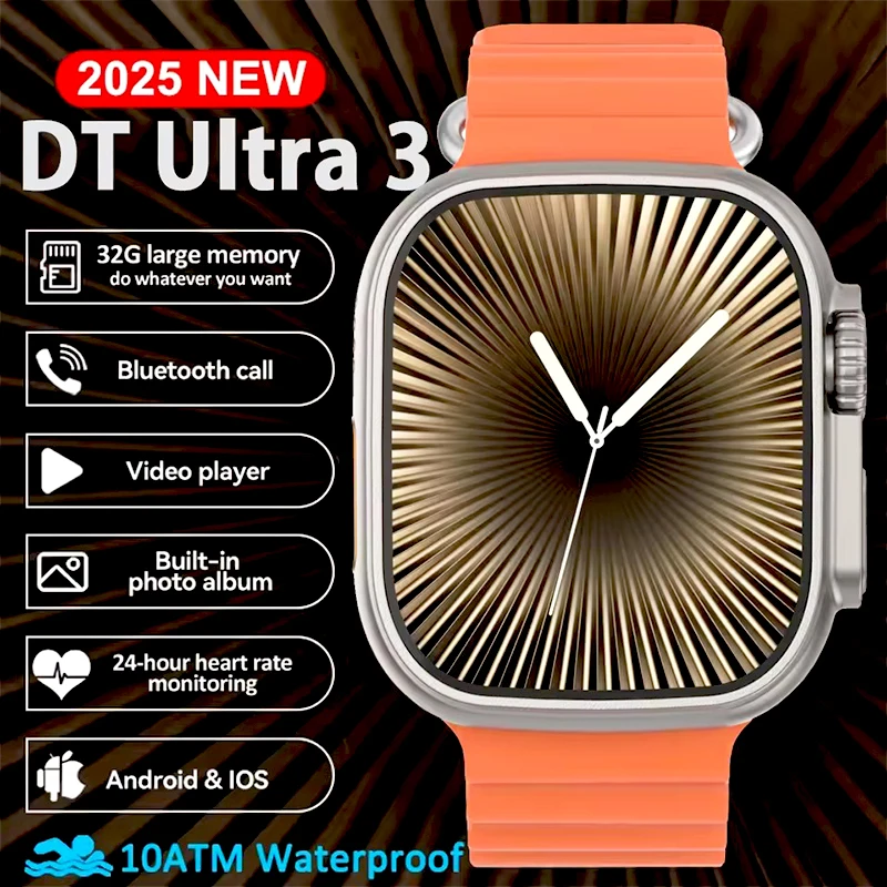 ساعة ذكية DT Ultra 3 جديدة بشاشة Amoled 32 جيجابايت مشغل MP3 MP4 BT Call Network Sharing APP Store ChatGPT ساعة ذكية AI للرجال