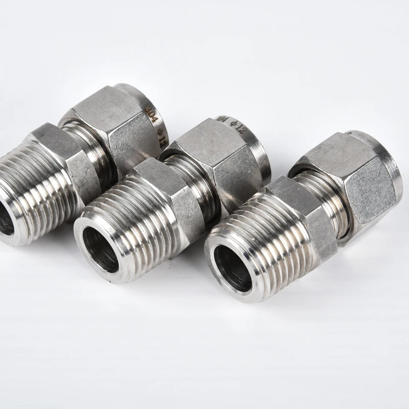 Sambungan Pipa Kompresi Union dari Baja Anti Karat 316, Ukuran 1/8 inci, 1/4 inci, 3/8 inci, 1/2 inci NPT Male x 3 4 6 8 10 12 14 16 18 20mm OD