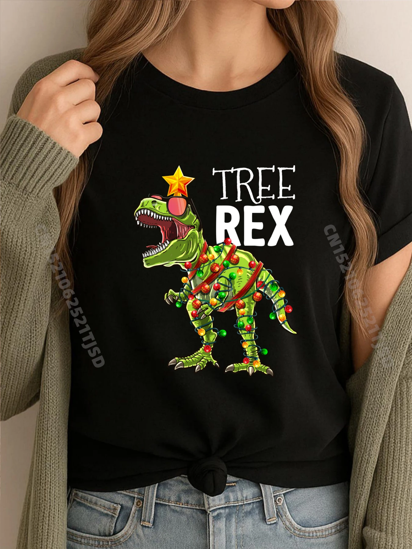 

Tree Rex Christmas Long Sleeve Shirt T Rex Dinosaur Woman Grpahic Tee Luxury T-Shirt Classic