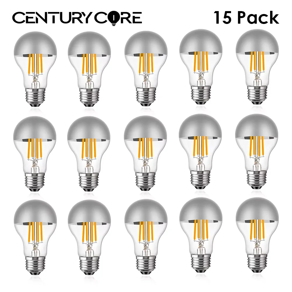 

Vintage A19 110V 220V E26 E27 Led Bulb Half Silver Mirror Filament Light Bulbs 4W 8W Replaceable Warm White Globe Decor Indoor