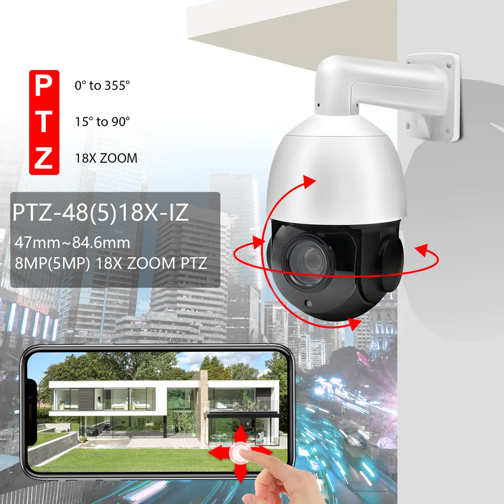 Hikvision Compatible 8MP 5MP 18X PTZ Speed Dome IP Camera Auto-tracking Security Surveillance Camera Plug&Play HIK NVR