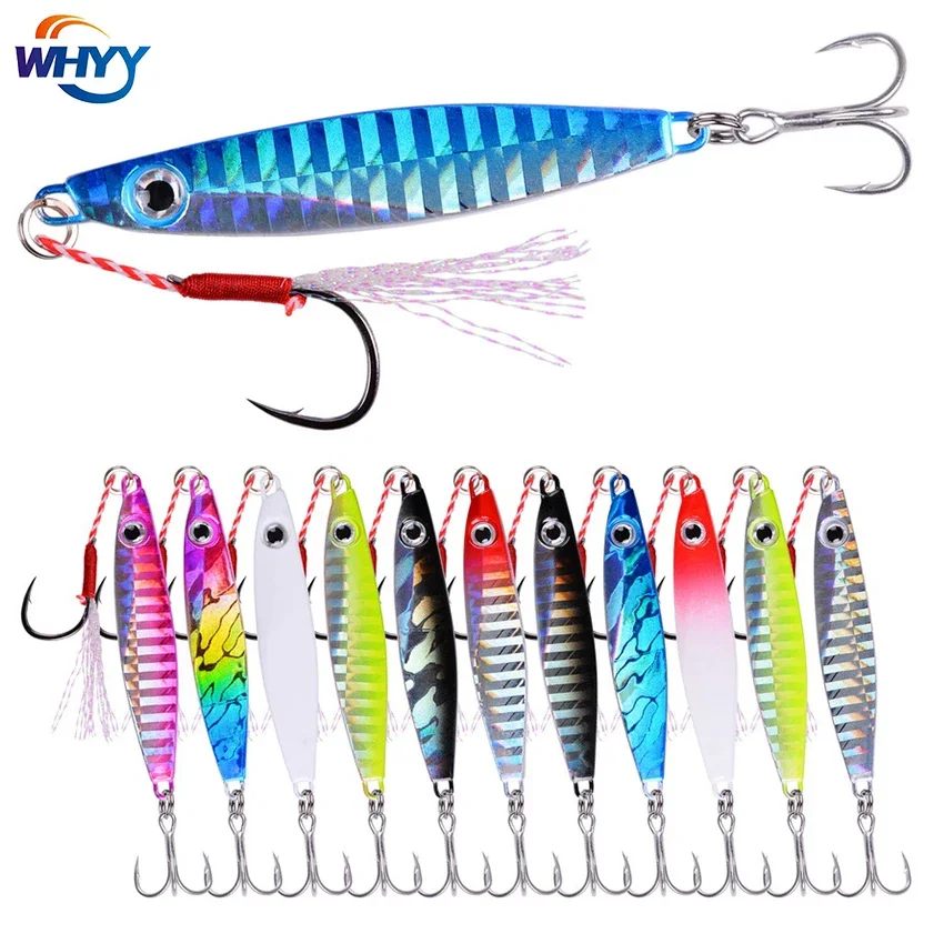 Señuelo de Pesca de Mar de Metal, cebo Artificial Wobbler de 7g-40g, cucharas de fundición Crankbait, juego de 12 unidades