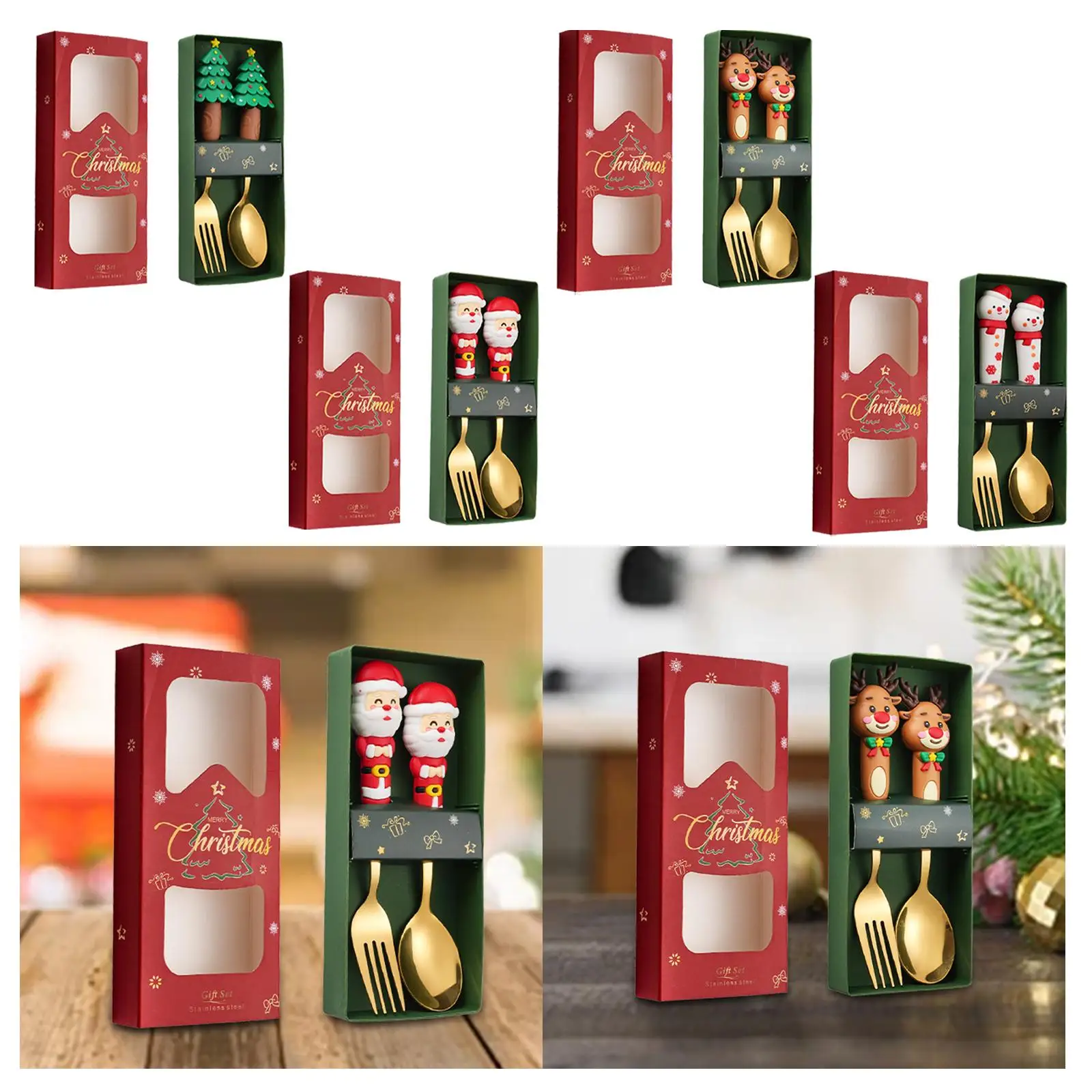 2 Pieces Christmas Spoon and Fork Set Cutlery for Drinks Milkshakes Juice
