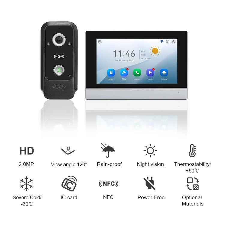 WiFi Doorbell Camera with 7 Inch Screen Video Door Phone Unlock 2-Wire AHD Tuya Smart Doorbell Video Intercom