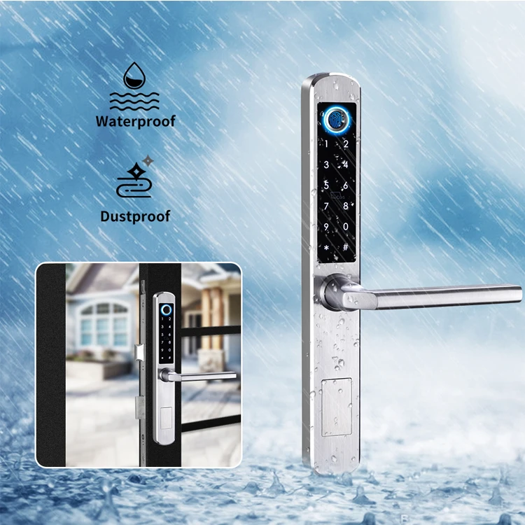 Smartek A210 Waterproof IP65 Stainless Steel 304 TTLock App Fingerprint Password Keyless Entry Smart Sliding Aluminum Door Lock