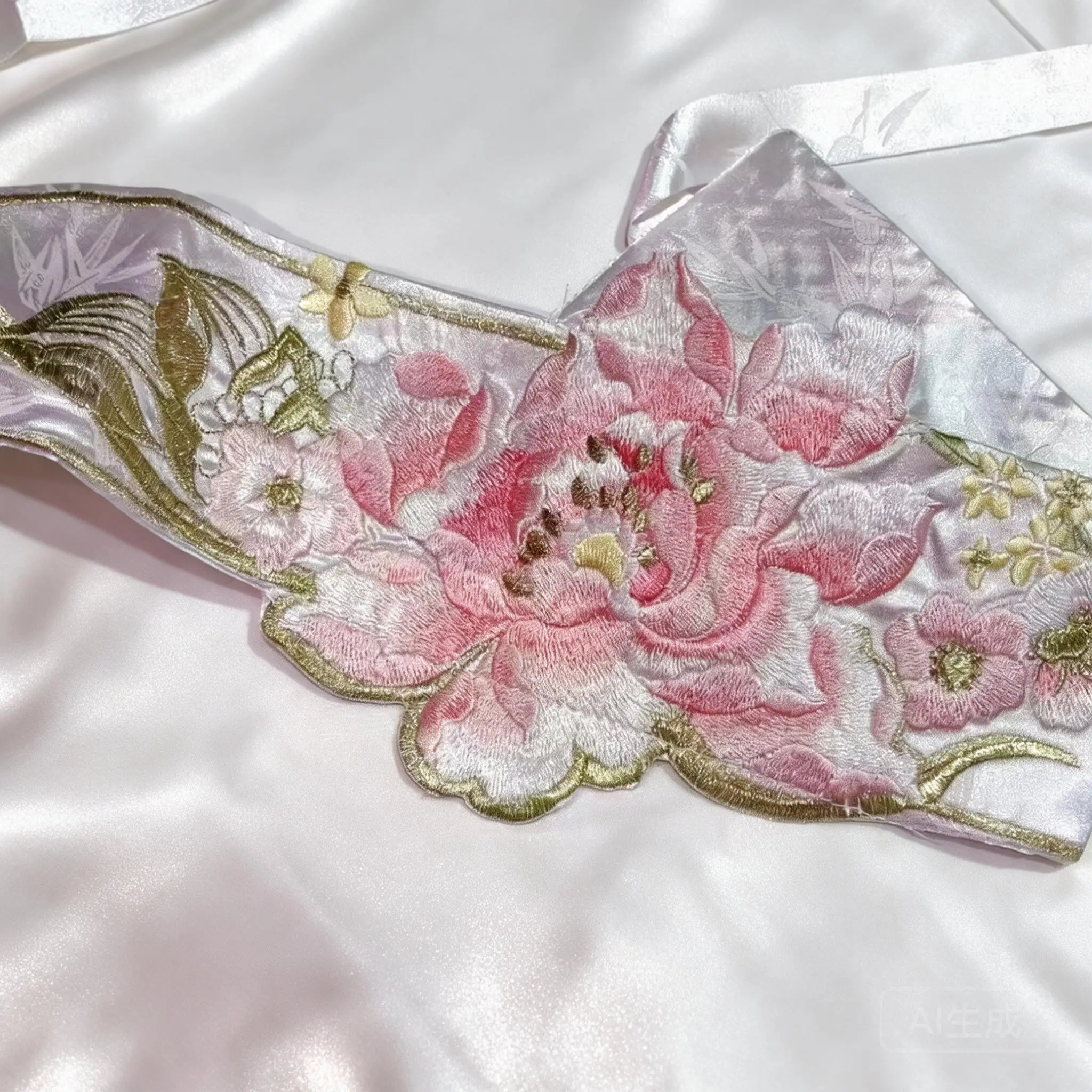 Chinese Hanfu Waist Belt Jacquard Fine Pattern Exquisite Peony Embroidery Irregular Shape Decorative Waistband For Cosplay Wear