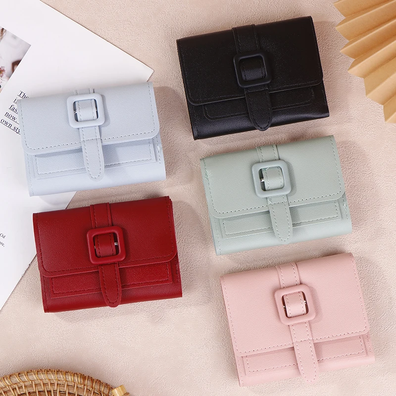 

Simple Solid Color Short Purse Women Mini Wallet Credit Card Clips Multi Functional Wallet Money Change Pouch