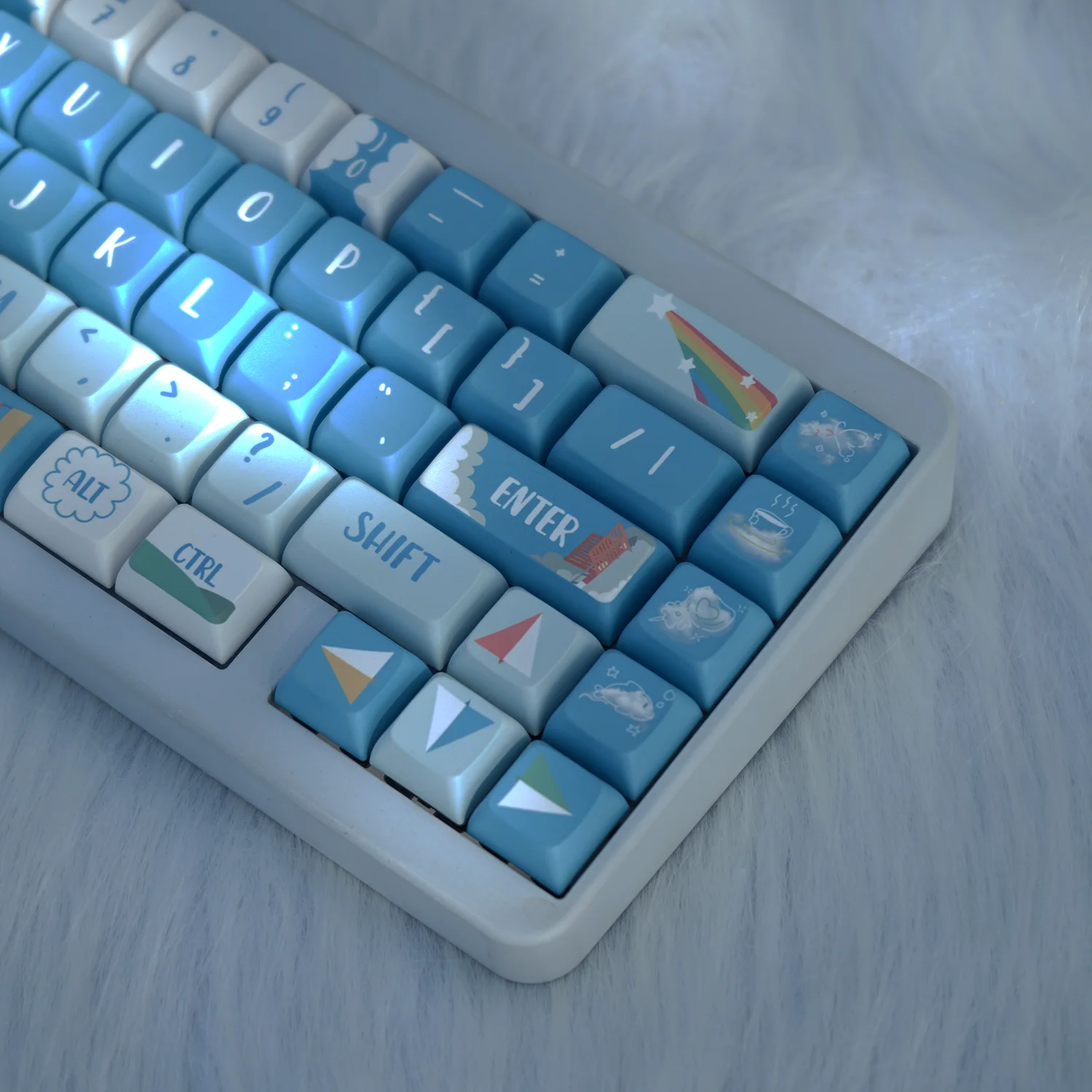 127keys Blue Sky Cloud PBT Keycap XDA Profile Dye Sublimation Customs Key Caps For 87/98/104 MX Switch Game Mechanical Keyboard